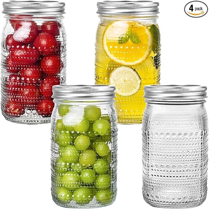Mason Jars 32 Oz with Lids Wide Mouth 4 Pack, Glass Jars Canning Jars Large by WACOI