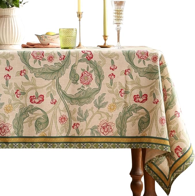 patdrea Designer Linen Green Square Tablecloth, Leaves Pattern Floral Durable by Welcometopatdrea