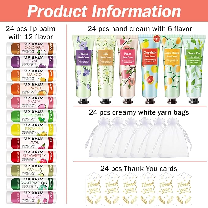 AZEN 24 Sets Bulk Gifts, Hand Cream and Lip Balm Bulk Set - Image 2
