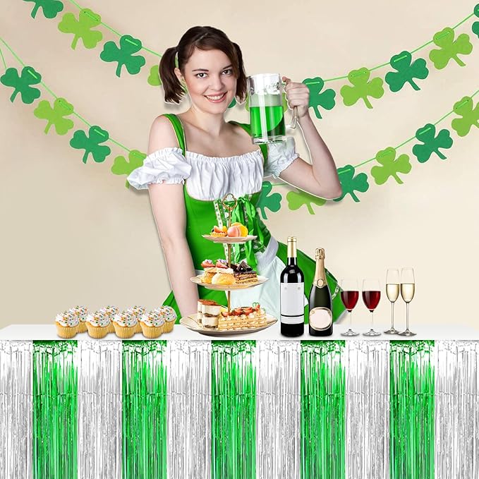 3 Pack 29x108 Inch Silver Green Foil Fringe Table Skirts Metallic Banner - Image 4
