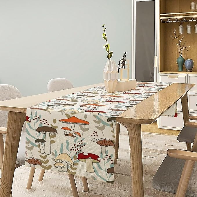 Mushroom Table Runner, Vintage Nature Plant Table Runner - Image 2