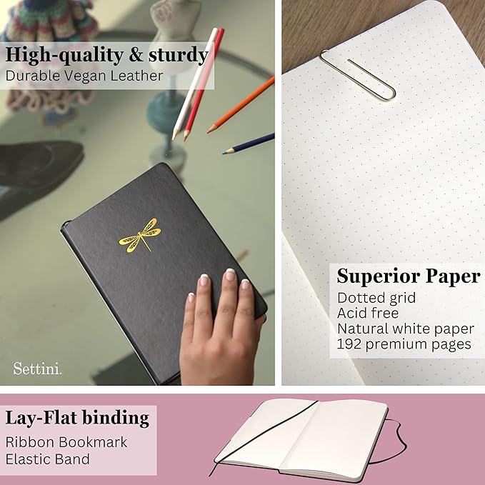 SETTINI Dotted Journal, 192 Archival-Quality Pages, QuillEase Bleed-Free Paper - Image 3