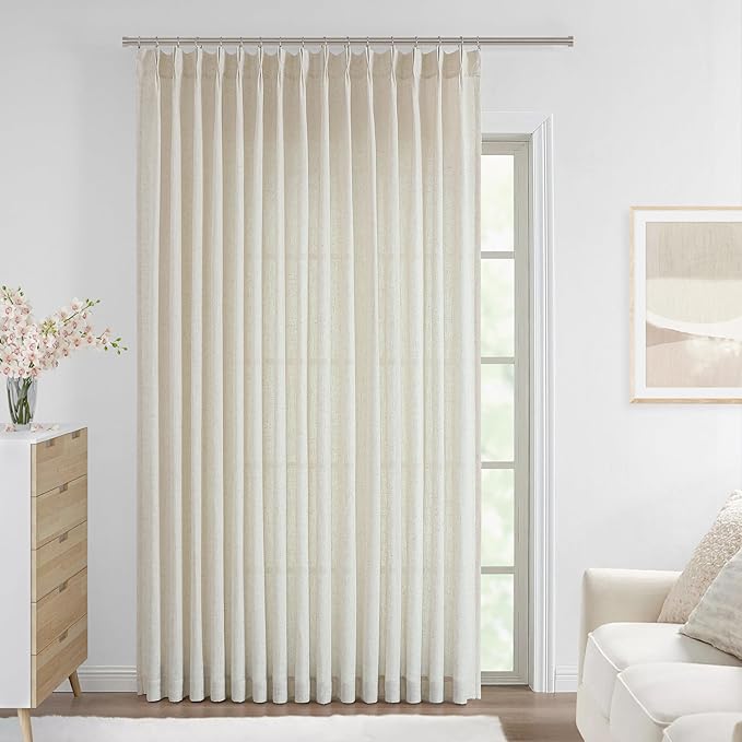 Vision Home Natural Pinch Pleated Semi Sheer Curtains Textured Linen Blended by VisionHome