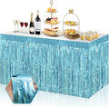 3 Pack 29x108 Inch Light Blue Foil Fringe Table Skirts Metallic Banner by Ferwzsr