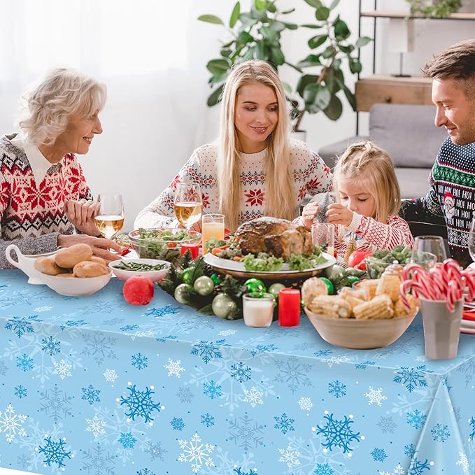12 Pieces Christmas Snowflake Party Tablecloth Decorations, Plastic Ice Blue - Image 7