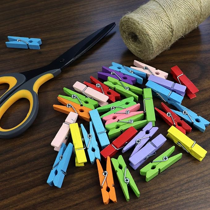 Mini Wooden Clothespins With Jute Twine, 1.4 Inch Photo Paper Peg Pin Craft - Image 5
