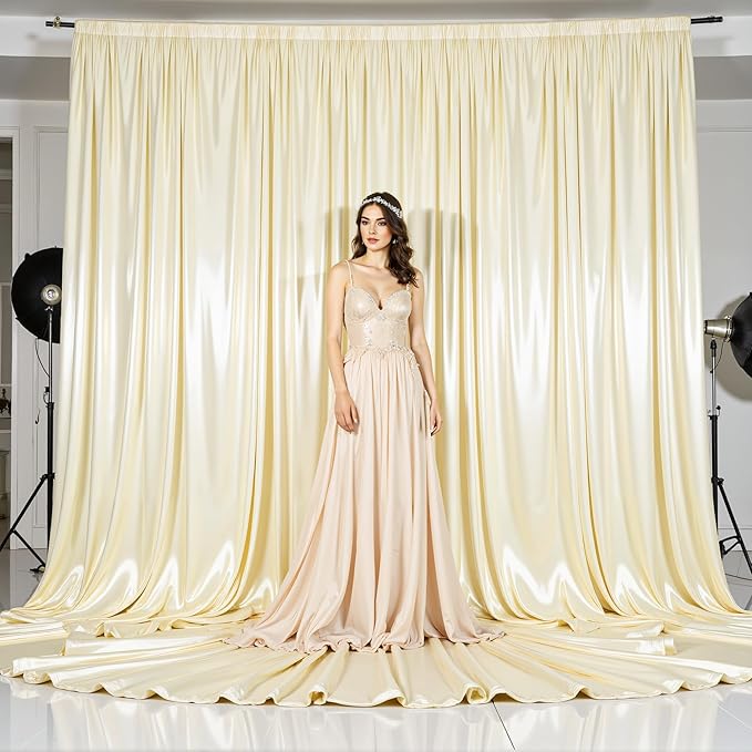 Champagne Satin Backdrop Curtains 2 Panels - Image 5