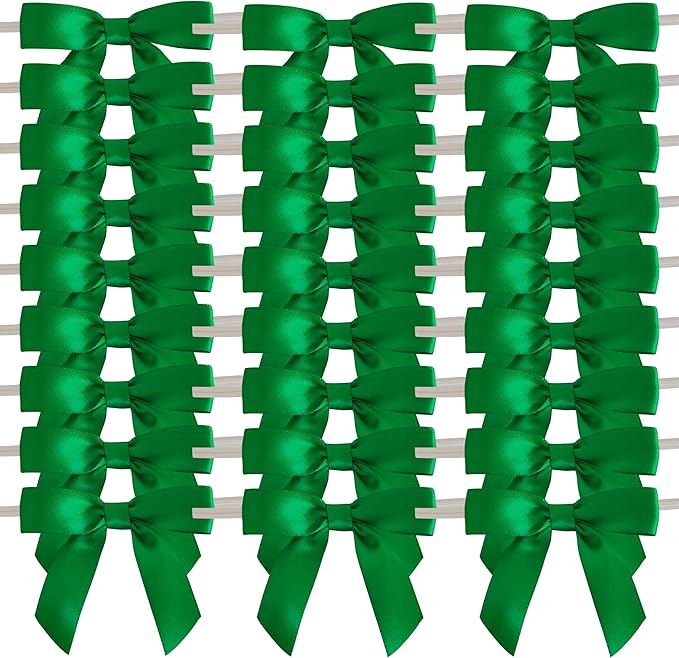 50pcs 2-1/2" Green Satin Ribbon Bows - Image 2