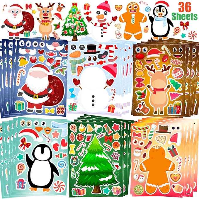 36 Sheets Christmas Stickers for Kids Make Your Own Christmas Stickers by SWARKOL