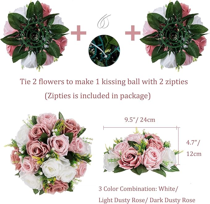 BLOSMON Dusty Rose Flowers Decoration: 2 Pcs Pink Artificial Flowers Balls - Image 4
