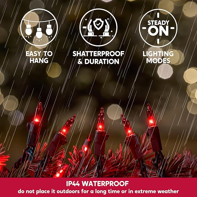 Joiedomi Red Christmas Lights Outdoor, 42.8FT Christmas Tree Lights Outside - Image 5