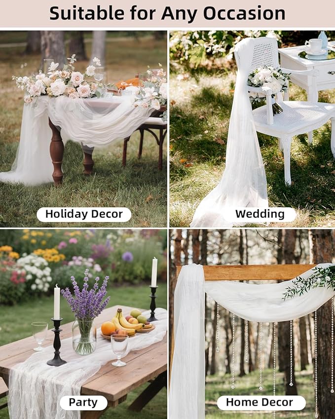 Ivory White Cheesecloth Table Runner 120 Inch, Boho Rustic Gauze 10 FT - Image 5