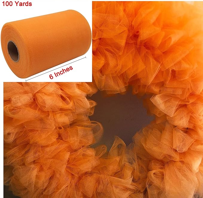Orange Tulle Fabric Roll 6 Inch X 300 FT Matte Tulle Ribbon Netting Mesh Spool - Image 2