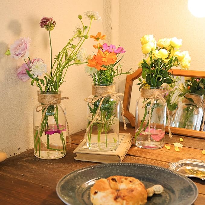 Set of 12 Vintage Glass Vases for Flowers Farmhouse Clear Glass Vases for - Image 4