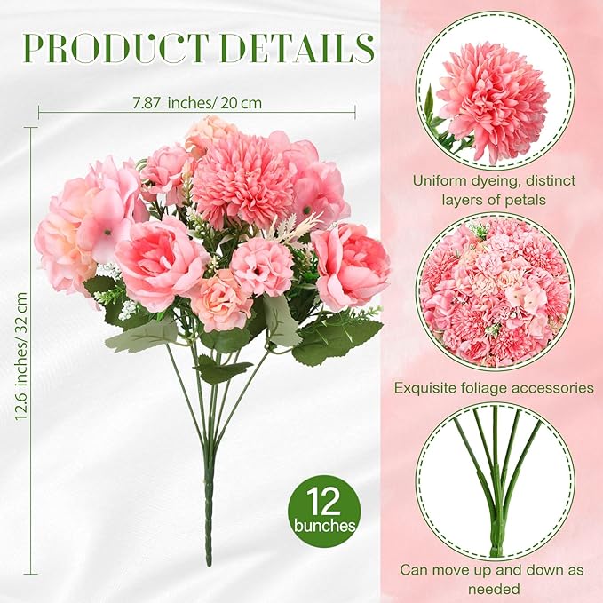 Tigeen Artificial Flowers Artificial Peonies Silk Flowers Faux Peony Fake Peony - Image 2