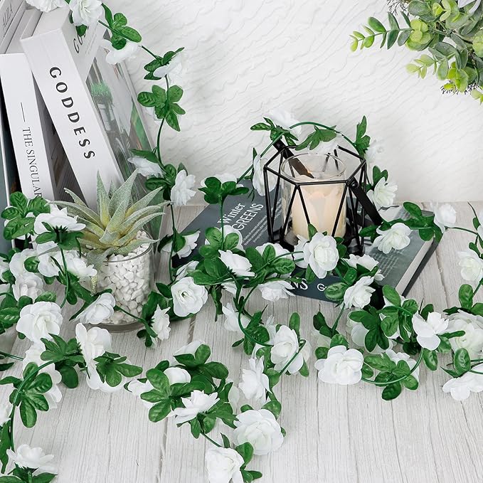 KHOYIME 9 Pack 72 FT Artificial Flower Garland, Fake White Roses Vines Silk - Image 6
