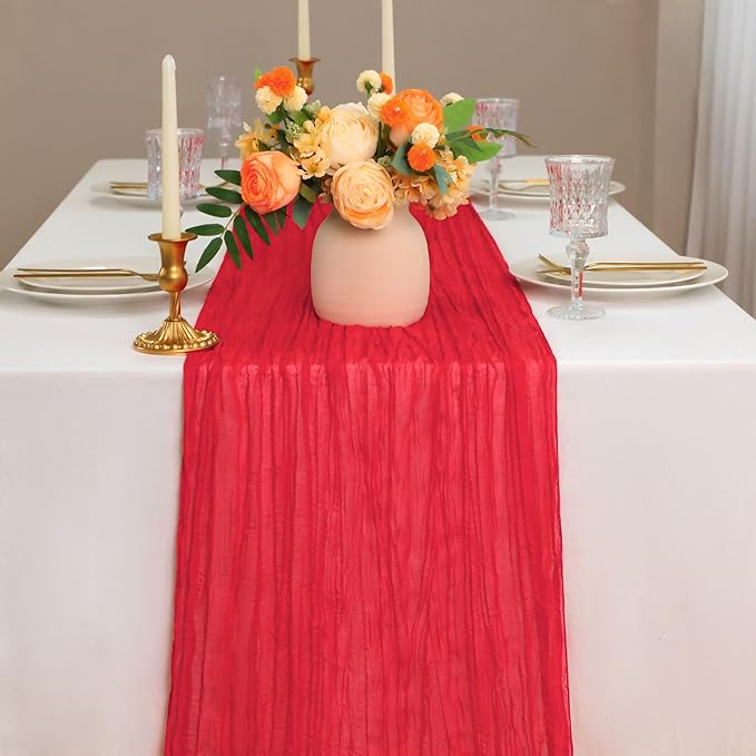 Snowkingdom 10 Ft Red Cheesecloth Table Runner, 120 inch Long Cheese Cloth Boho - Image 2