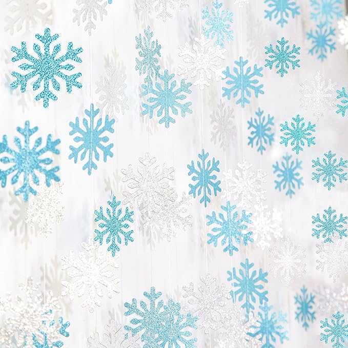 Snowflake-Snow Teal-Silver Christmas Party-Decoration Garland - 52ft Turquoise by Hugfond