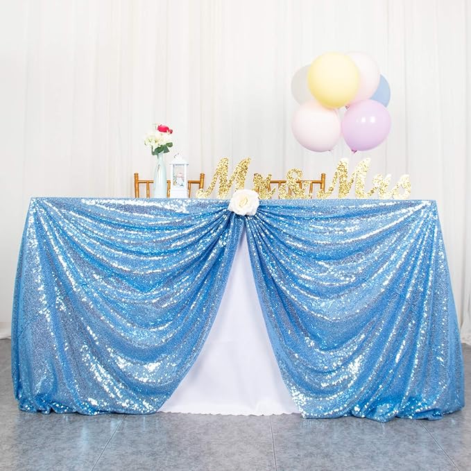 ShinyBeauty Square Tablecloth 72x72-Inch Sequin Tablecloth Overlay Baby Blue by ShinyBeauty