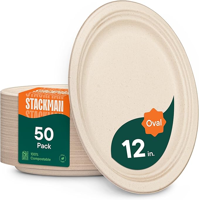 100% Compostable Oval Paper Plates by StackMan