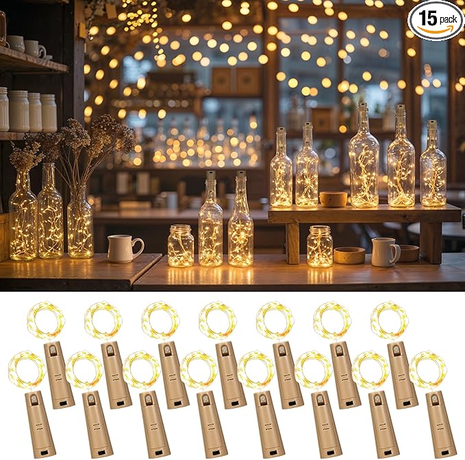 Dual Battery Pack LED Bottle Lights, 6.6ft 20led Double The Lighting Time by Etinga