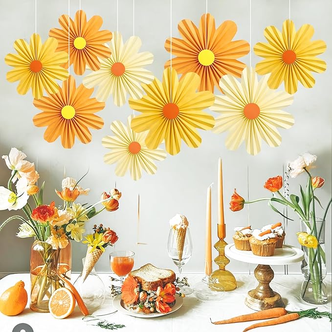 SUNBEAUTY 9 PCS Orange Paper Flowers Decorations - Image 5