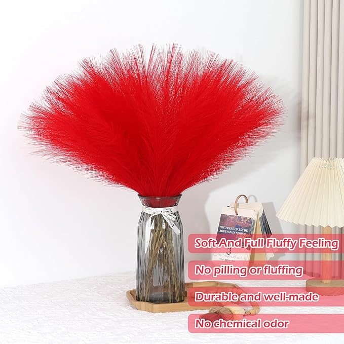 Red Pampas Grass Decor 30 Pcs 21.7 Inch Faux Pampas Grass Bulk Artificial Dried - Image 2