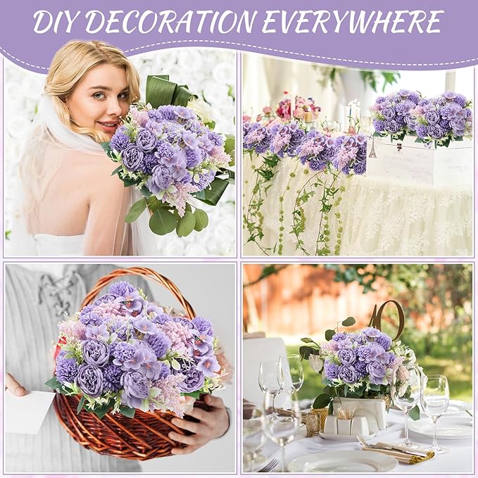 Zeyune 8 Pcs Wedding Silk Flowers Fake Silk Flowers Faux Bouquet Hydrangea - Image 6
