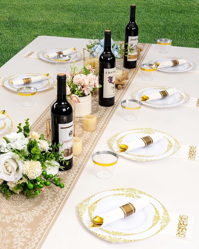 Goodluck 350 Piece Gold Plastic Dinnerware Set - Image 5