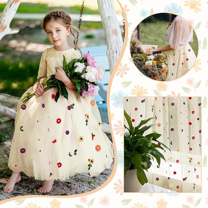 BINBE 3pcs Champagne Daisy Fall Table Runner Embroidery Gauze 10FT Florals - Image 7