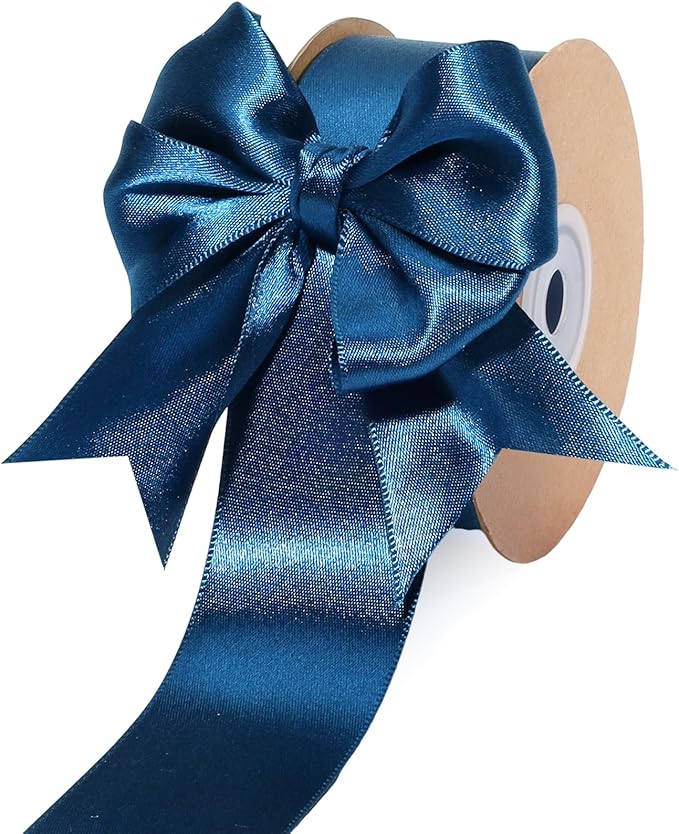 LaRibbons Navy Satin Ribbon 1 1/2 Inch 25 Yards Luxury Double Faced Blue Silk by LaRibbons