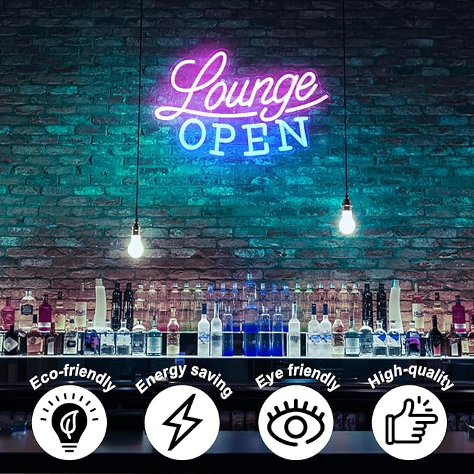 Lounge Open Neon Sign VIP Lounge Neon Light Pink Blue Letter LED Sign Dimmable - Image 4