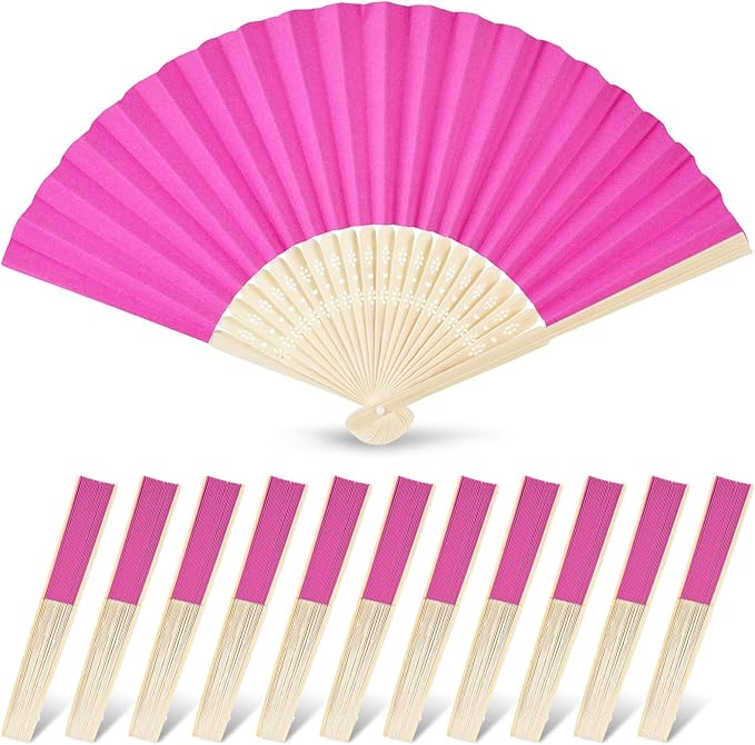 JOHOUSE 12 Pcs Paper Folding Hand Fans, 8.3 Inch Dark Pink Paper Fans Handheld by JOHOUSE