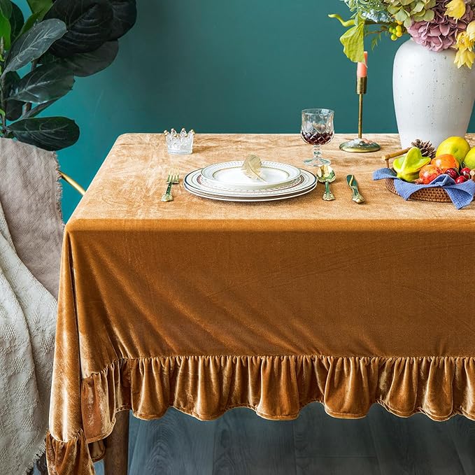 Velvet Tablecloth Luxurious Solid Rectangle Table Cloth, Oblong Retro Farmhouse - Image 5