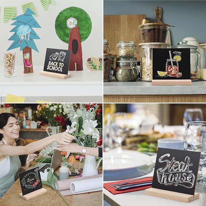 ONUPGO Chalkboard Signs with Wood Base Stands, 10X12cm Vintage Wooden Tabletop - Image 7