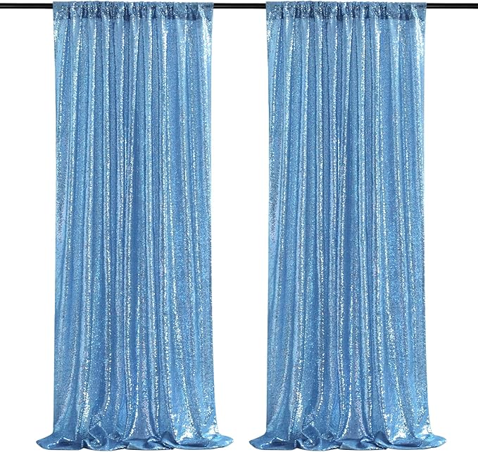 Baby Blue Sequin Backdrop 2 Panels 2FTx8FT Party Backdrop Curtains Glitter by QueenDream