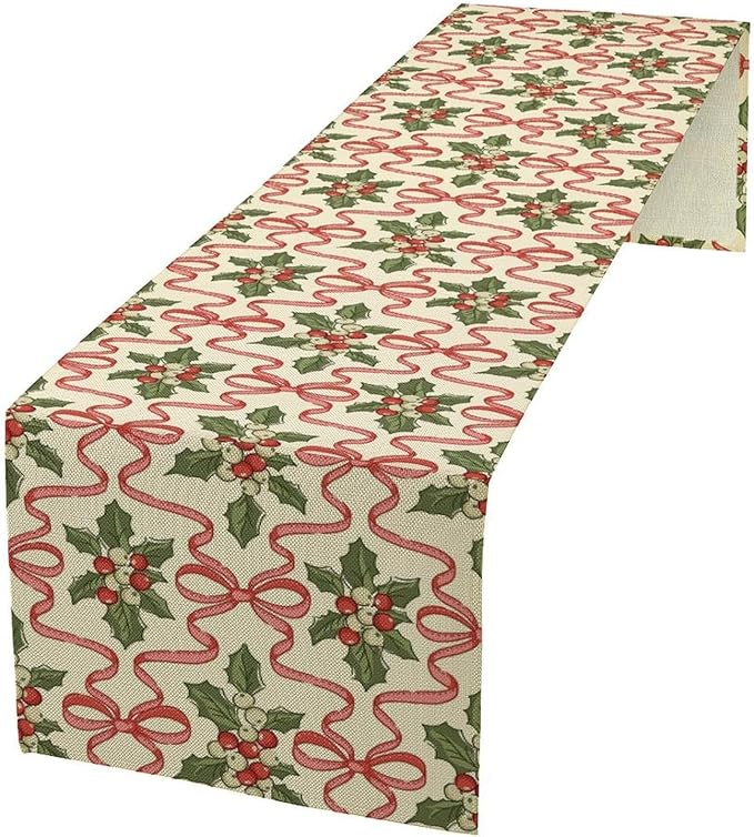 Christmas Table Runner, Xmas Holiday Bowknot Decor Table Cloth Kitchen Dining by Unknown