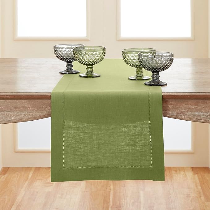 Solino Home Linen Moss Green Table Runner 72 Inches Long by SolinoHome