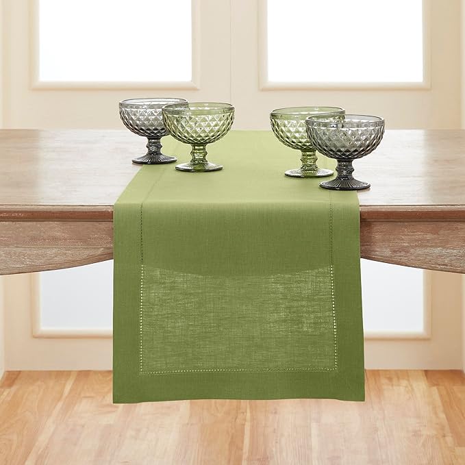 Solino Home Linen Moss Green Table Runner 144 Inches Long by SolinoHome