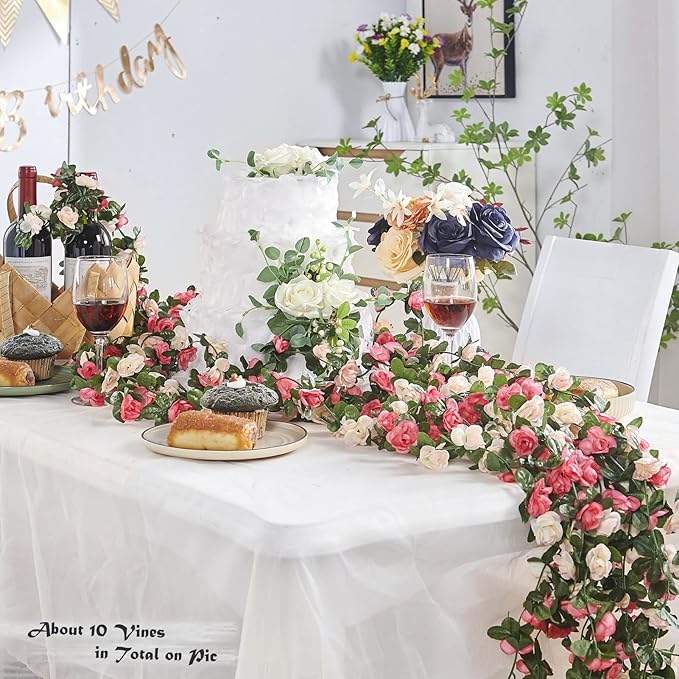 8 Pcs x 8.2 ft Flower Garland Artificial Rose Vine Flowers - Image 2