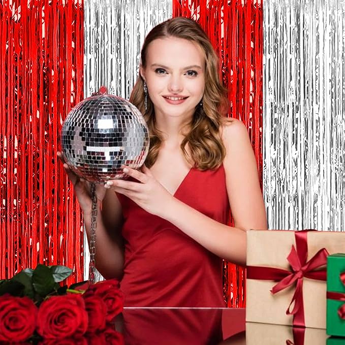 6 Pack Red and Silver Foil Fringe Curtains Backdrop, 3.28 x 8.2 Ft Metallic - Image 4