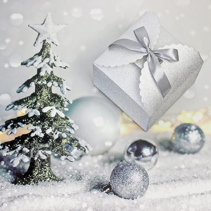 Silver Glitter Gift Boxes, Valentine's Day and More, 4.75” x 4.75” x 3.53” - Image 2