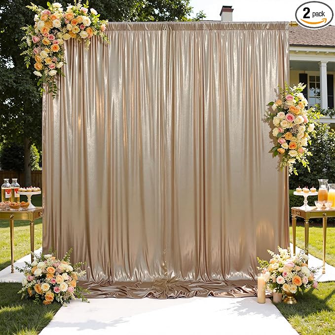 10x10 ft Wrinkle Free Champagne Sequin Backdrop Curtain by ENJOYYOURPARTY