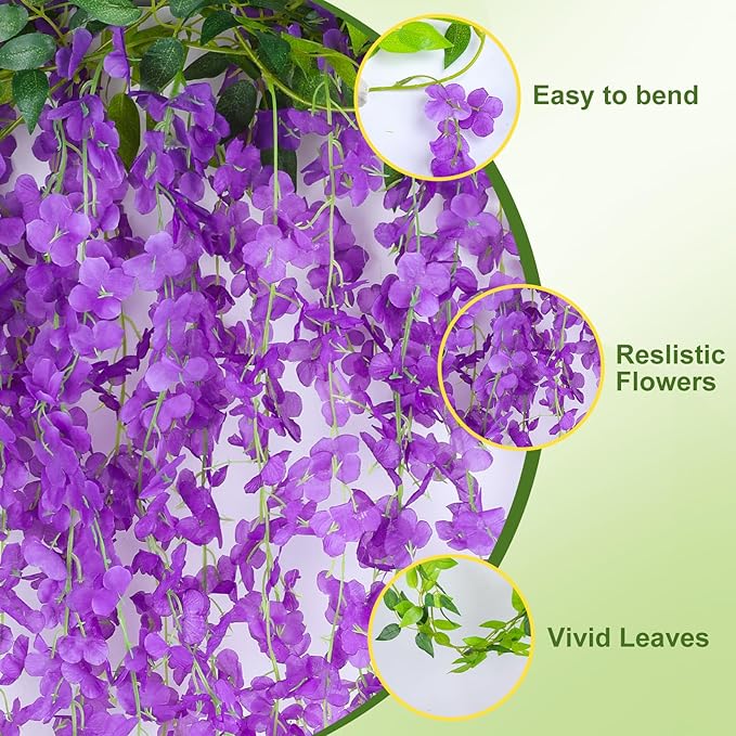 Wisteria Artificial Flowers Garland，10Pcs Total 60ft Silk Fake White Wisteria - Image 4