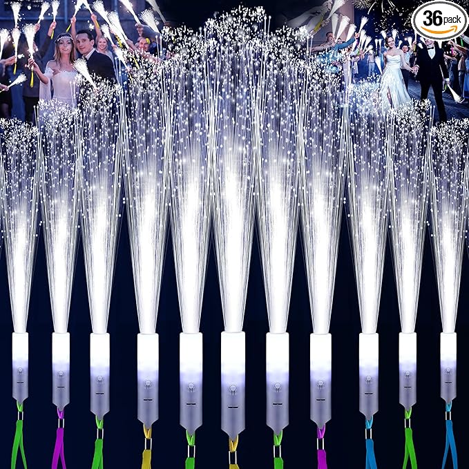 36 PCS White Fiber Optic Sticks, LED Fiber Wands, Fiber Optic Wand by SHQDD