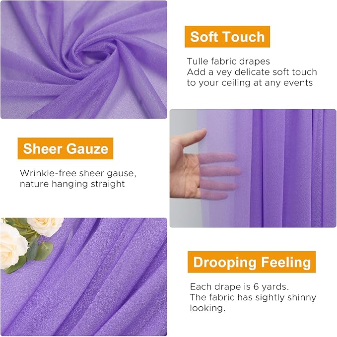 Wedding Arch Draping Fabric 6 Panels 28.7" x 20FT Lavender Purple Sheer Chiffon - Image 3