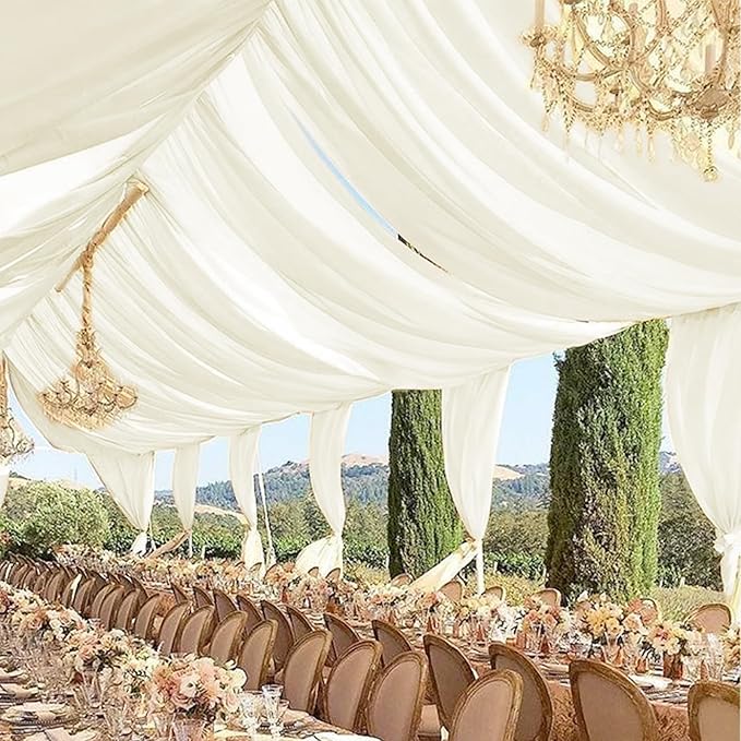 6 Panels Ivory Ceiling Drapes for Wedding 5ftx40ft Sheer Drapery Chiffon Fabric - Image 7