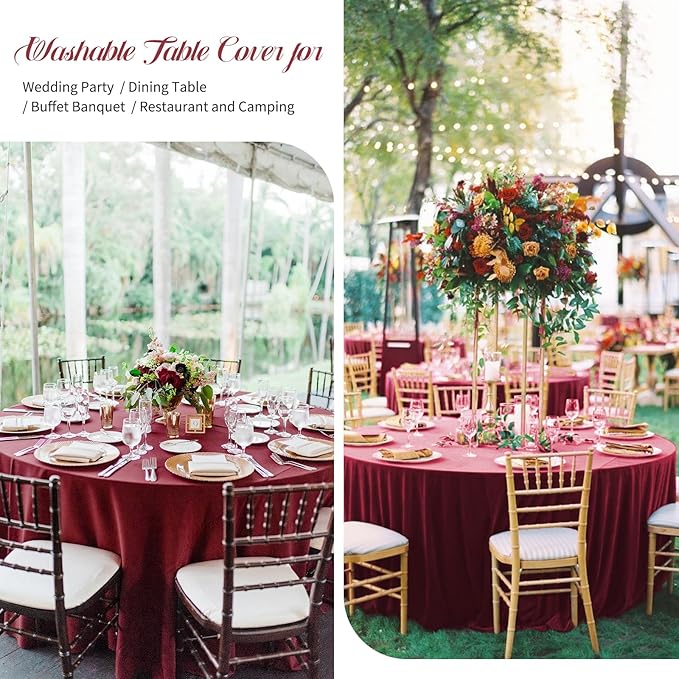 Fani 12 Pack 90 Inch Round Burgundy Polyester Tablecloths - Image 6