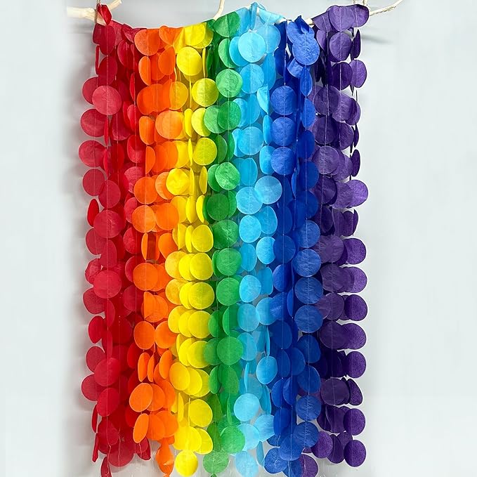 205Ft Rainbow Party Decorations Big Polka Dots Tissue Paper Backdrop Streamer - Image 6