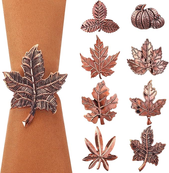 Remerry 8 Pcs Thanksgiving Napkin Ring Harvest Fall Leaf Pumpkin Holders Retro by Remerry